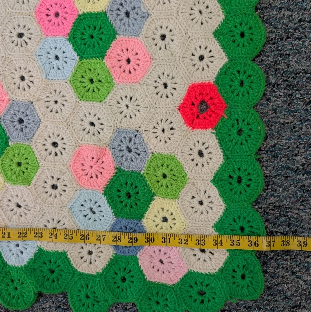 Vintage Handmade Honeycomb Crochet Granny Square Afghan Throw Blanket